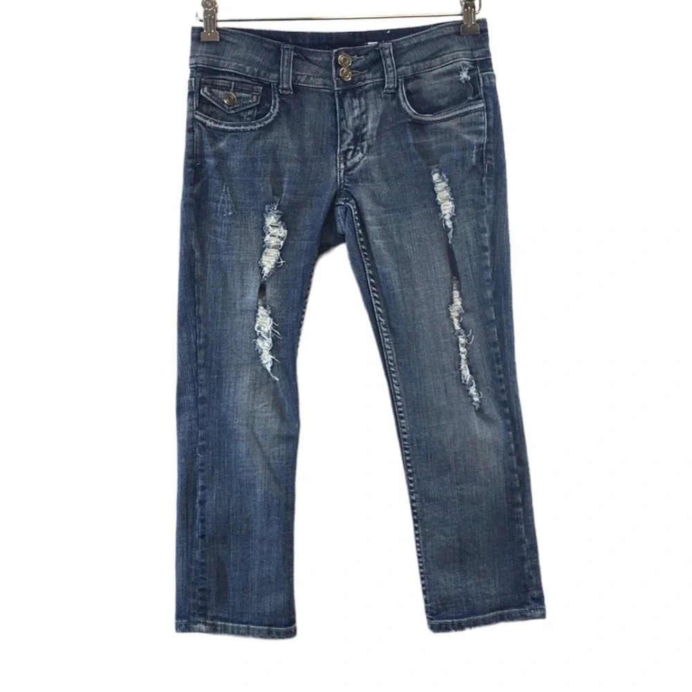 Vigoss Capri Jeans‎ Womens 1 Light Medium Wash Distressed Cotton Denim